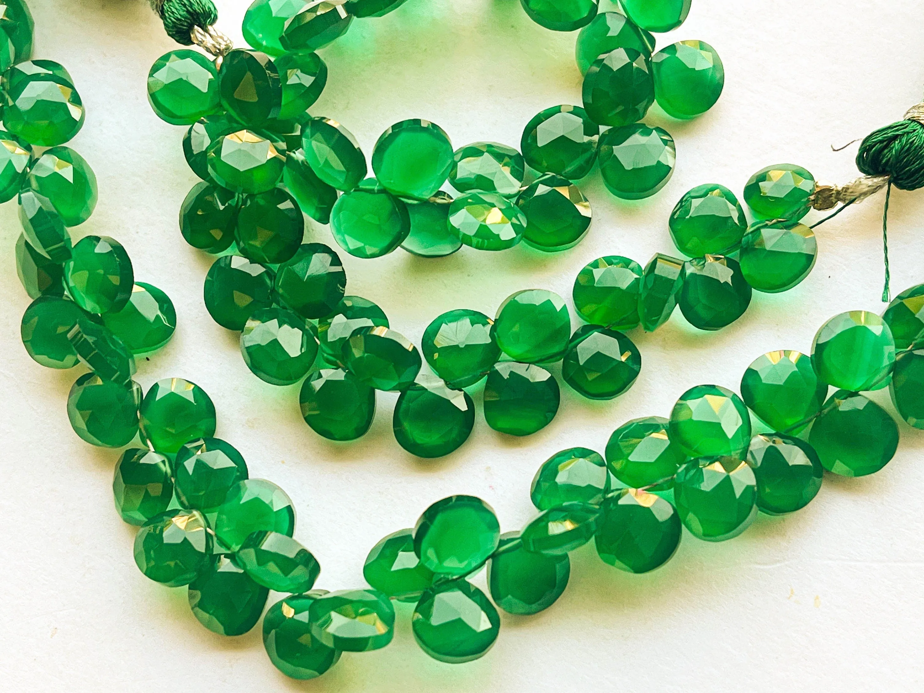 Green Onyx Heart Shape Faceted Briolette beads