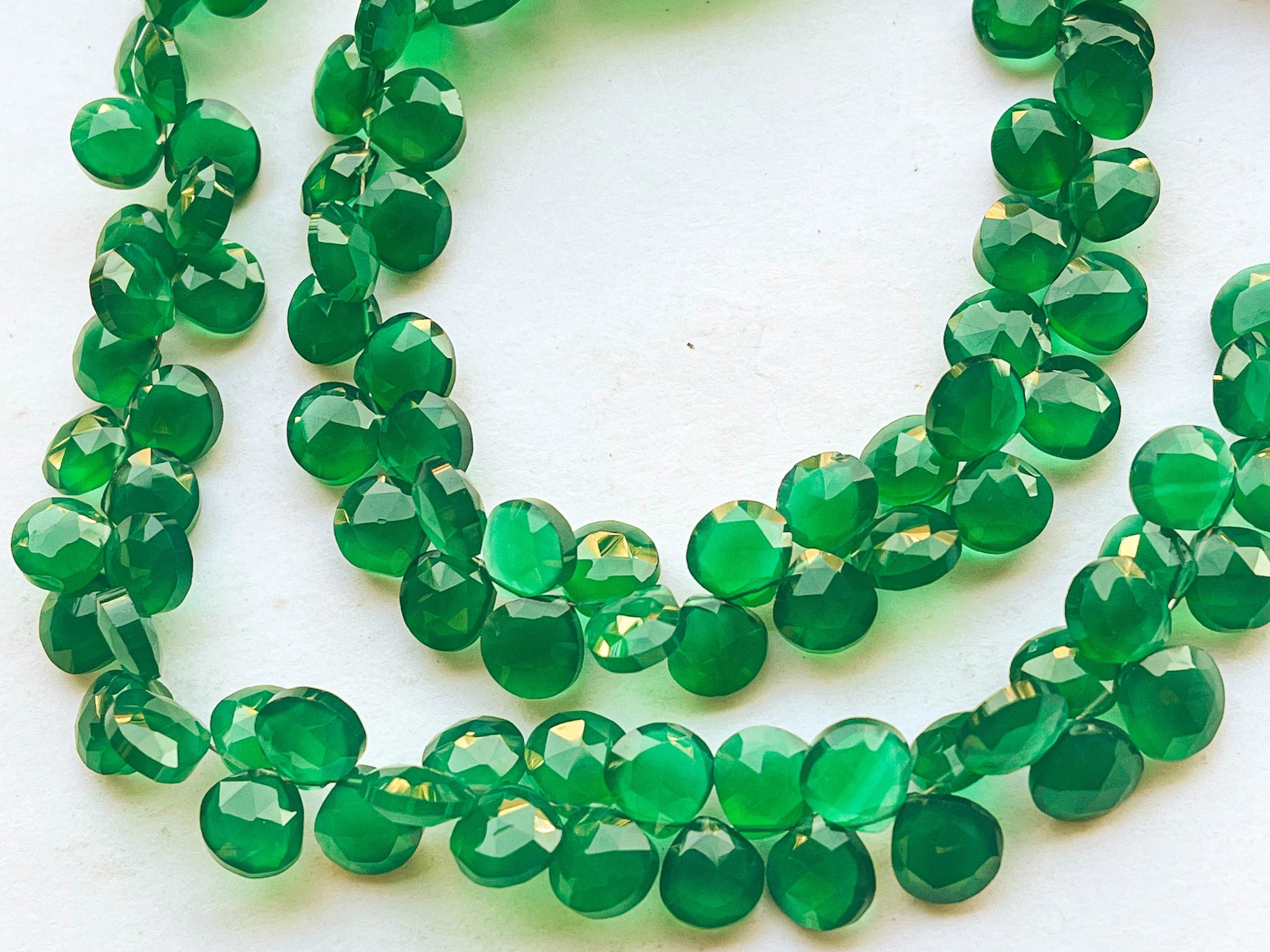 Green Onyx Heart Shape Faceted Briolette beads