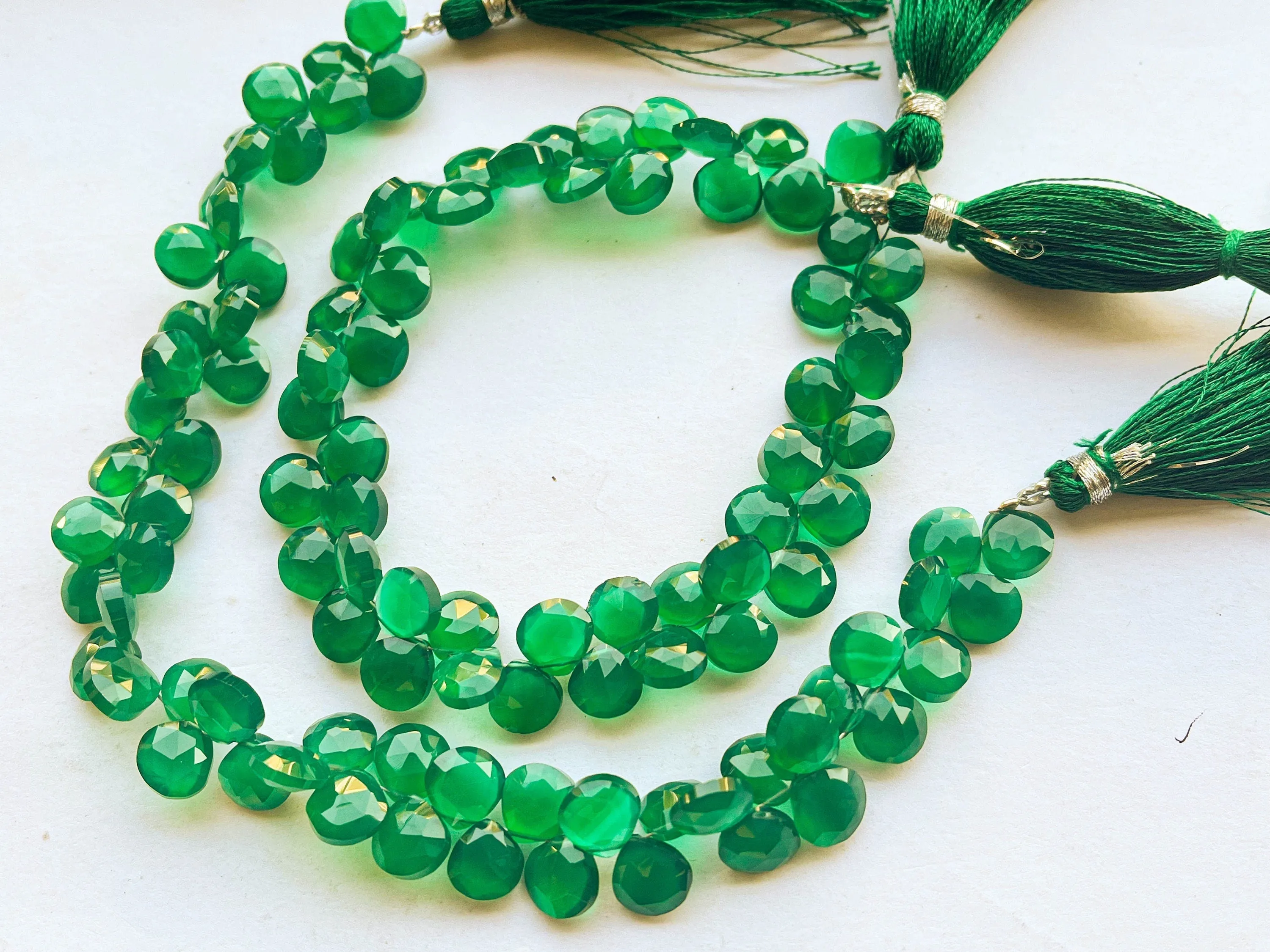 Green Onyx Heart Shape Faceted Briolette beads