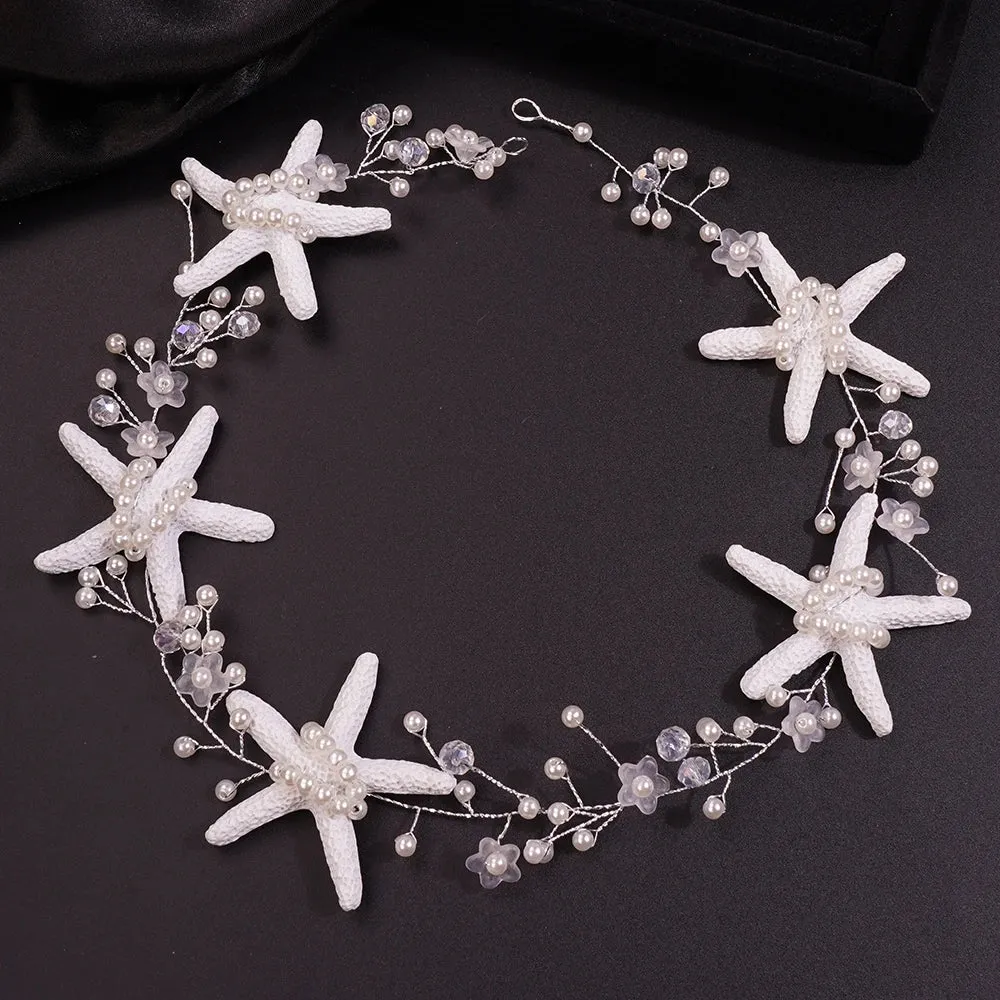 Handmade Silver Wedding Starfish and Pearls Bridal Tiara Headpiece