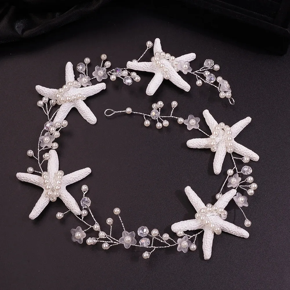 Handmade Silver Wedding Starfish and Pearls Bridal Tiara Headpiece