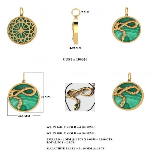 Malachite Pendant With Emerald Eye Snake