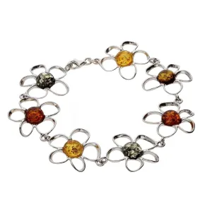 MILENA Bracelet Silver and Baltic Amber Flowers Multicolour