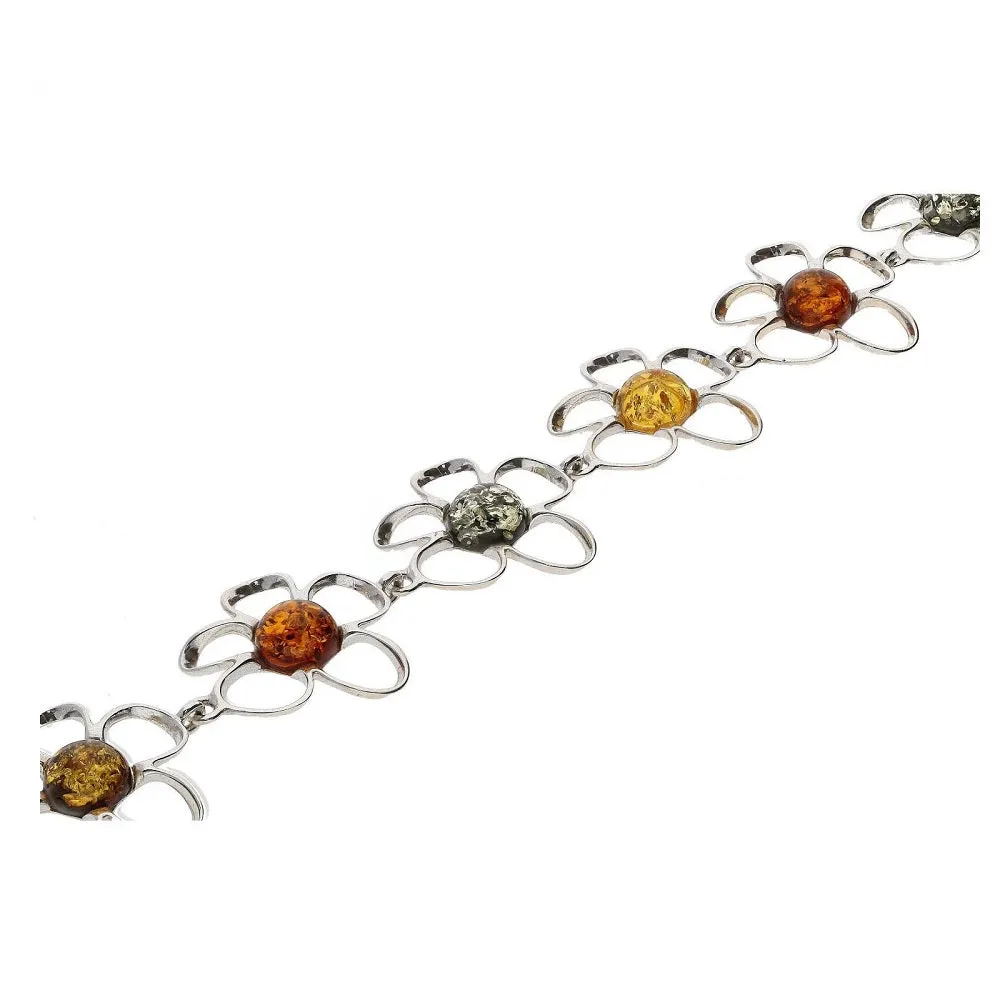 MILENA Bracelet Silver and Baltic Amber Flowers Multicolour