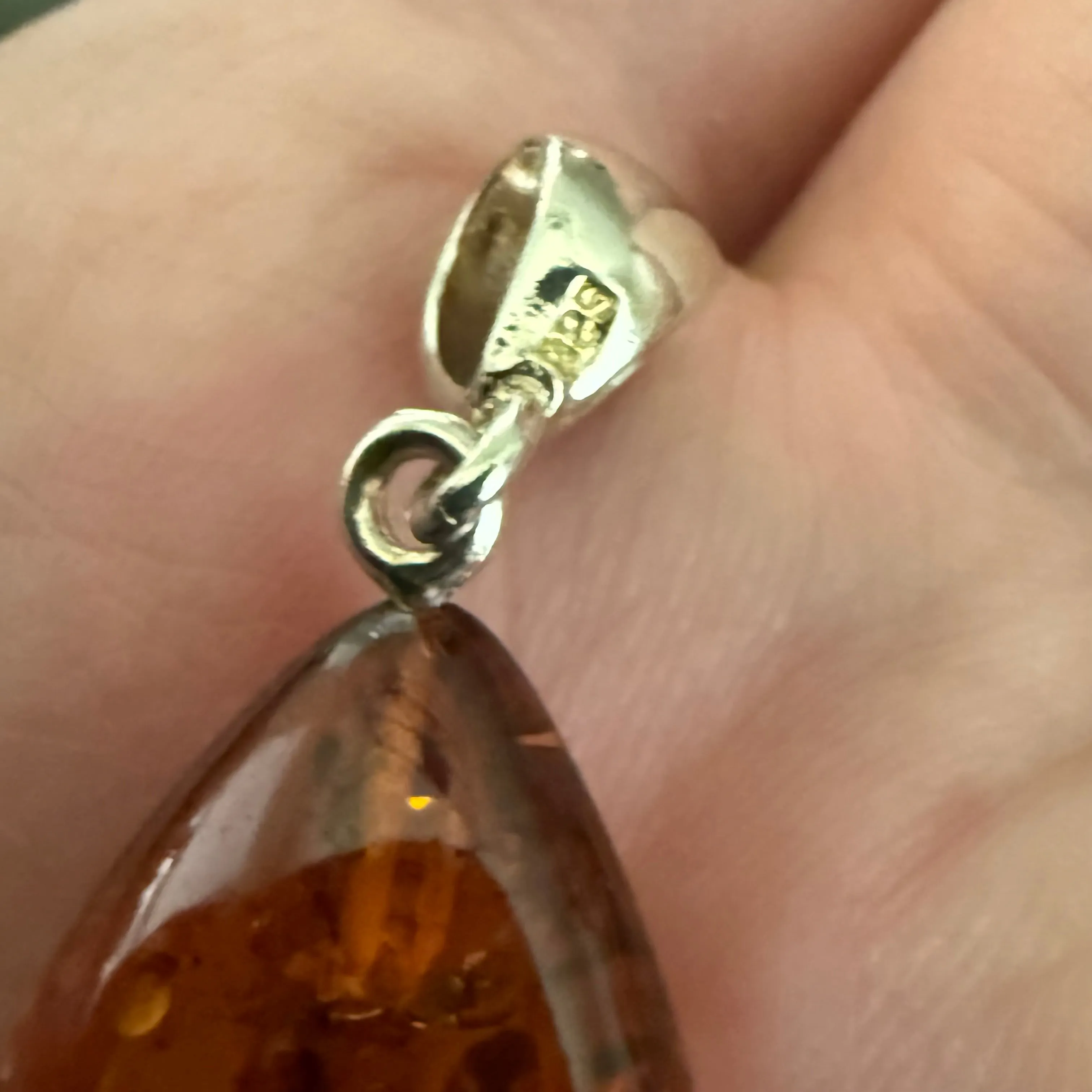 Natural Cognac Baltic Amber Teardrop Pendant Necklace Sterling Silver New