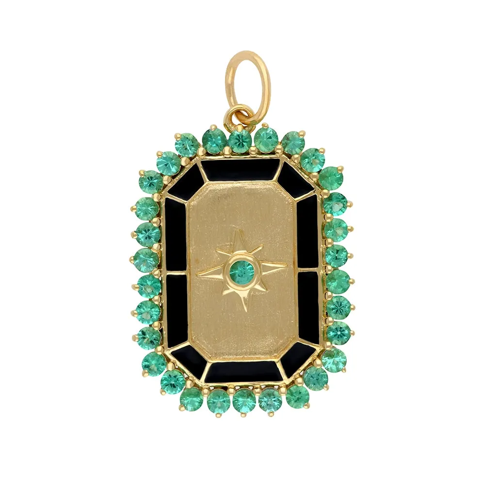 Octagon Shape Emerald & Black Enamel Pendant 18x24mm