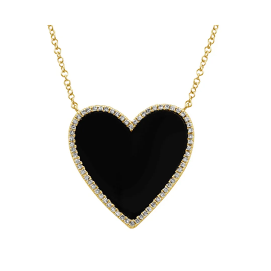 ONYX AND DIAMOND HEART NECKLACE