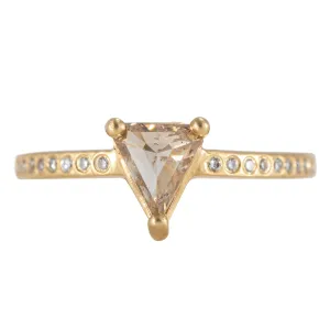 OOAK Champagne Trillion Shaped Diamond Ring - 18k Gold   Flush Set Diamond