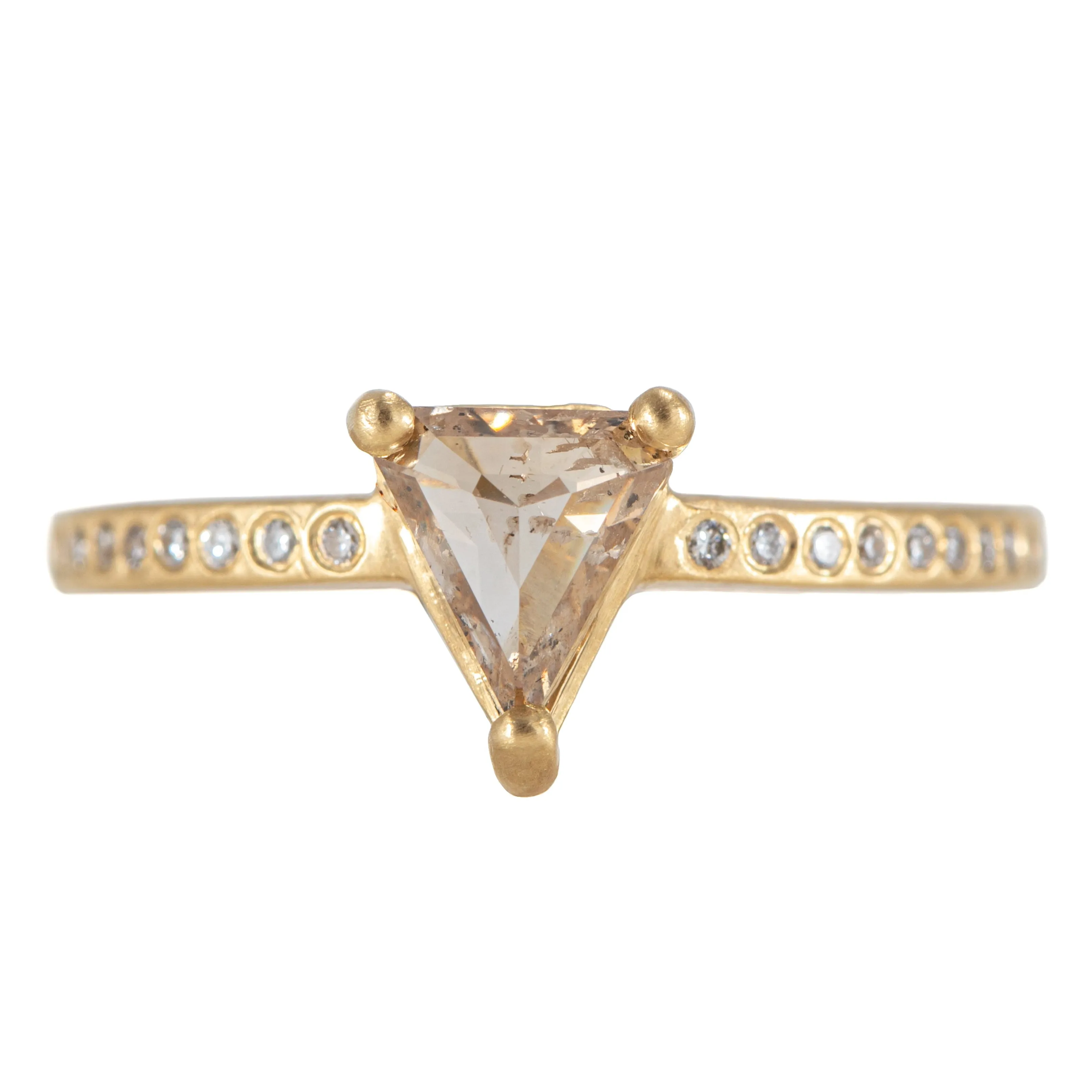 OOAK Champagne Trillion Shaped Diamond Ring - 18k Gold   Flush Set Diamond