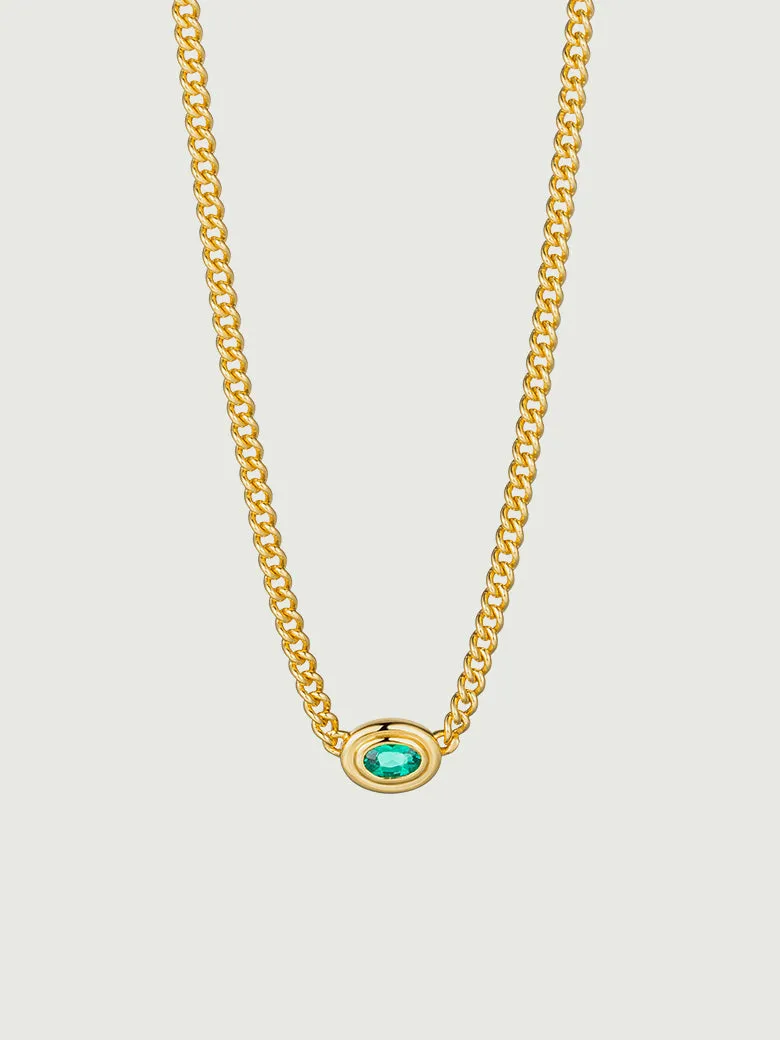 Oval Cut Lab Grown Emerald Cuban Link Chain