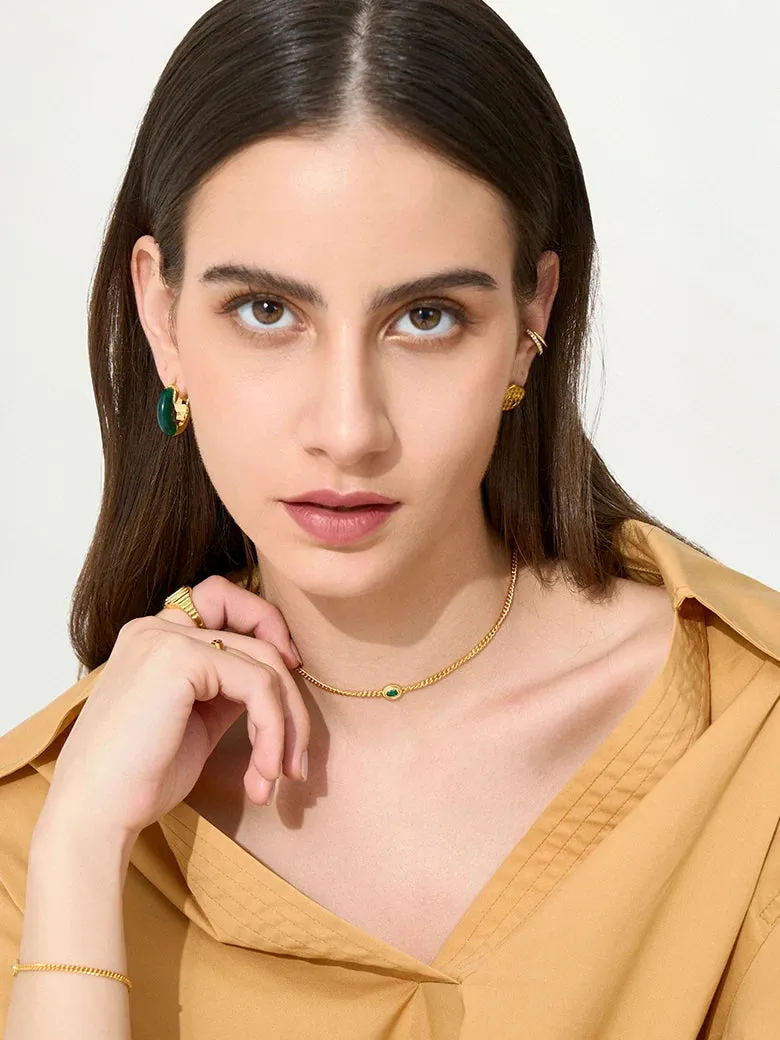 Oval Cut Lab Grown Emerald Cuban Link Chain
