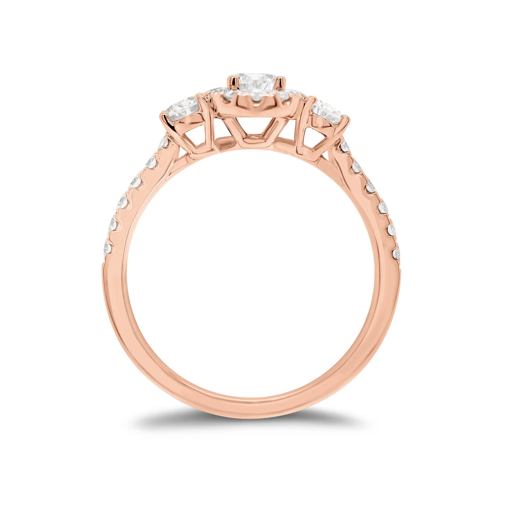 Oval Diamond Halo Three-Stone Engagement Ring