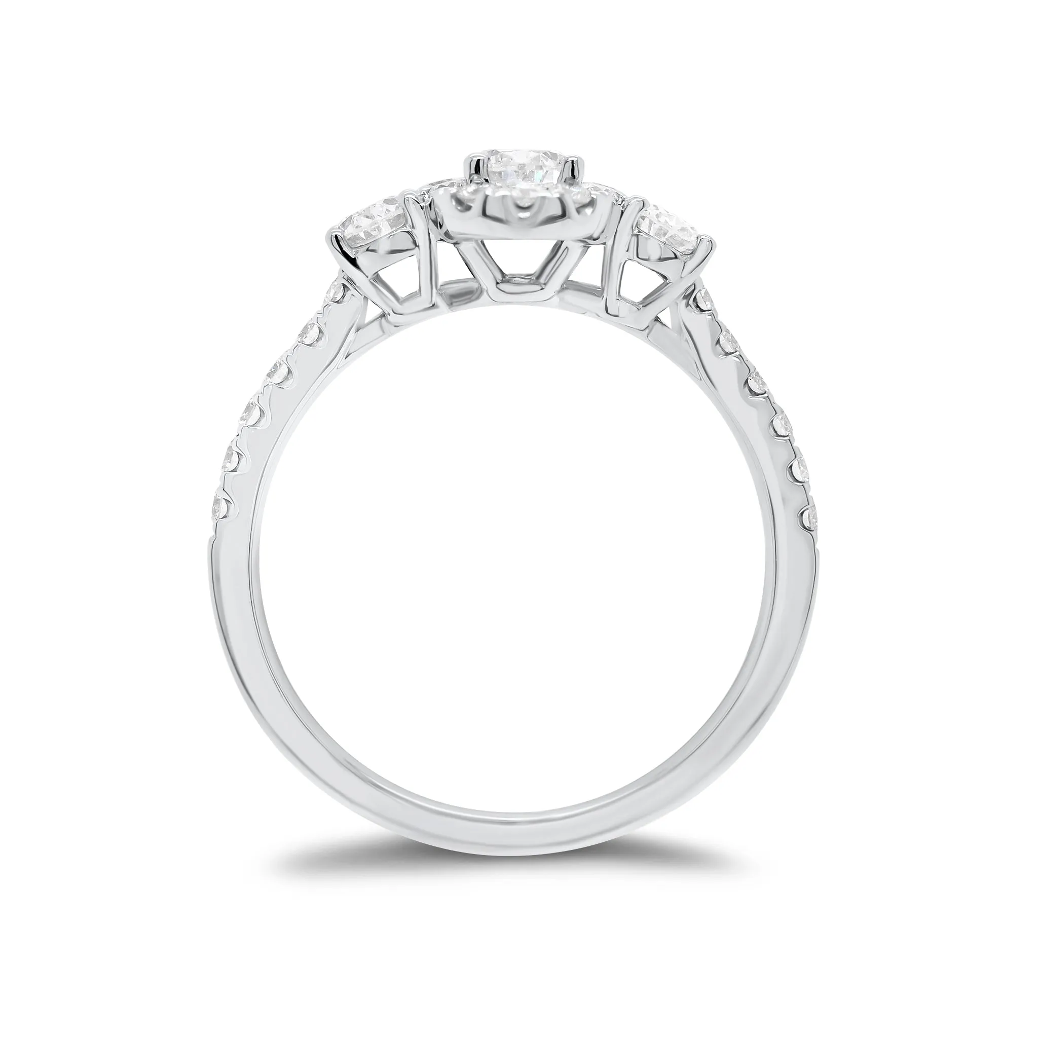 Oval Diamond Halo Three-Stone Engagement Ring