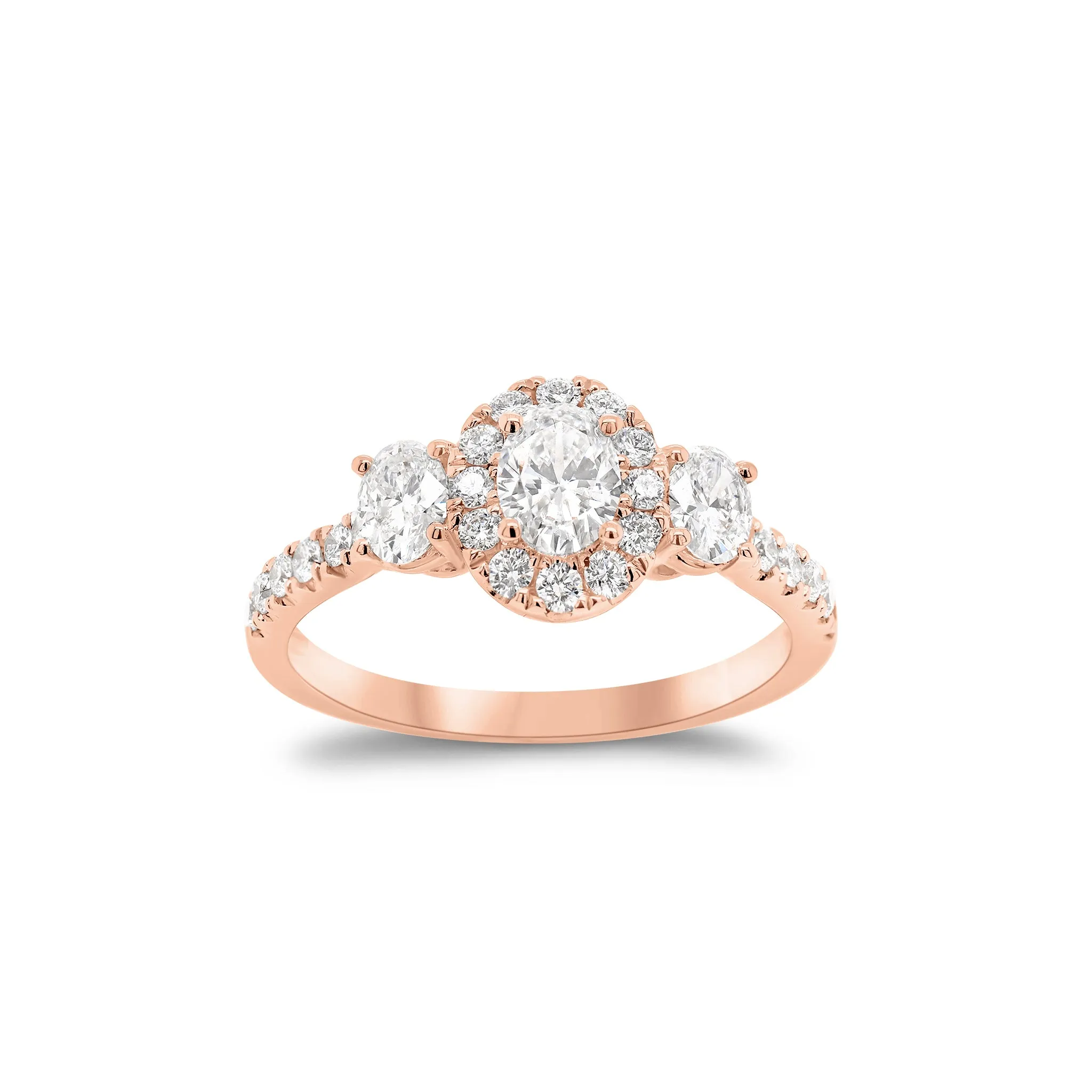 Oval Diamond Halo Three-Stone Engagement Ring