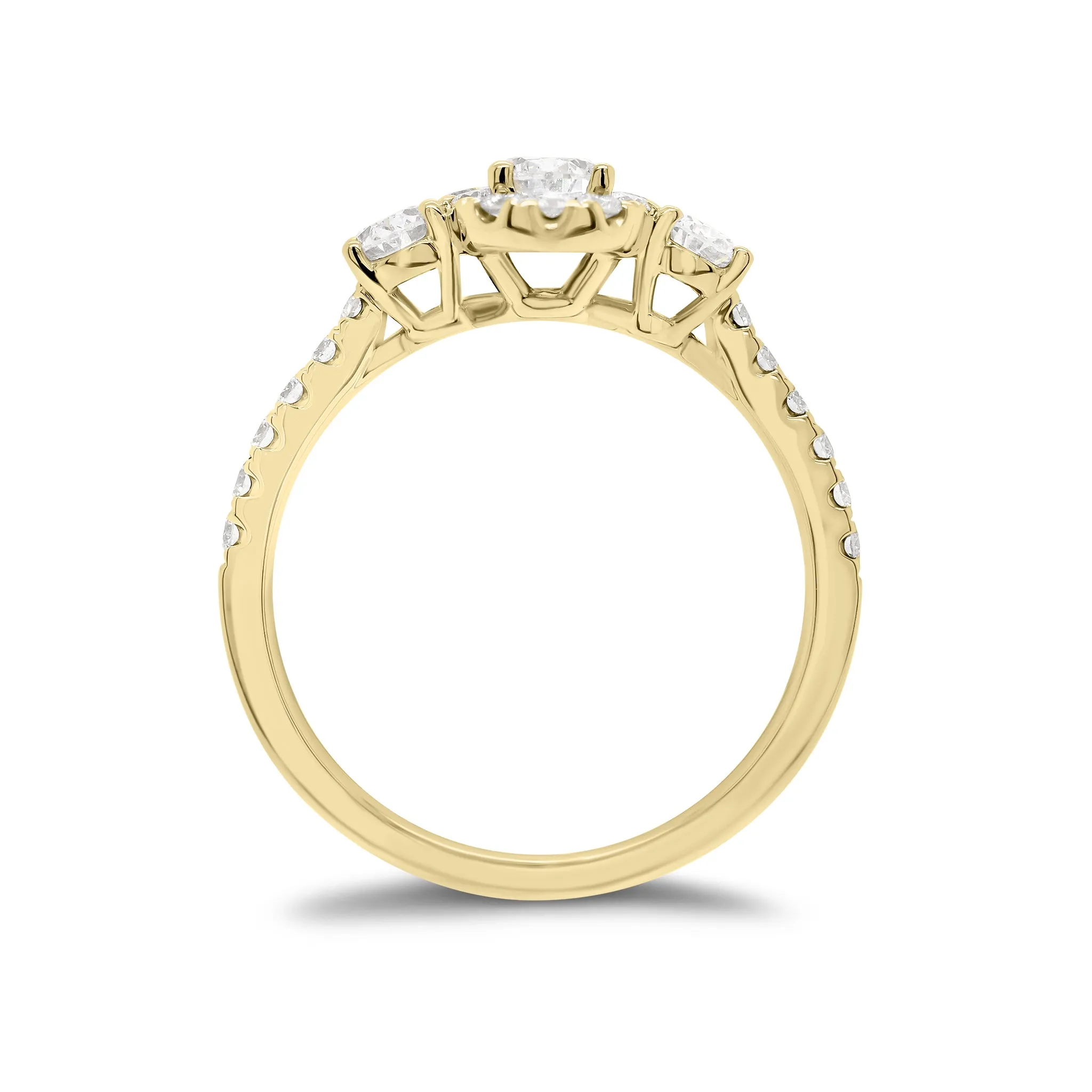 Oval Diamond Halo Three-Stone Engagement Ring
