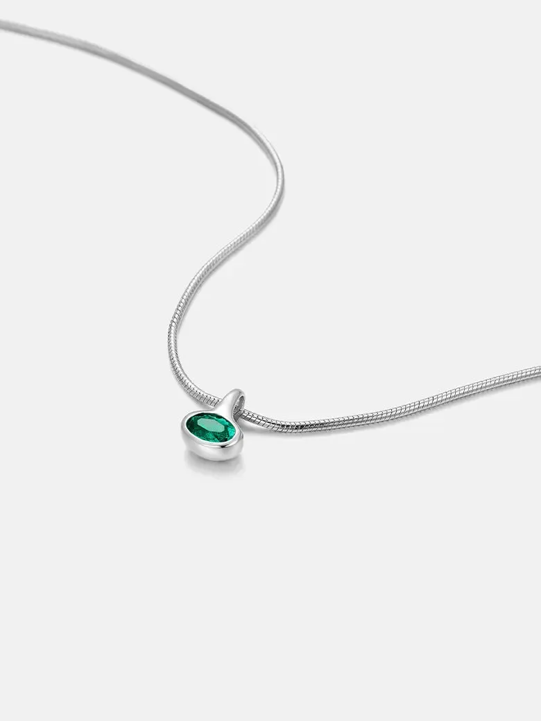 Oval Emerald Charm Silver Necklace