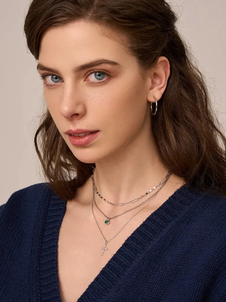 Oval Emerald Charm Silver Necklace