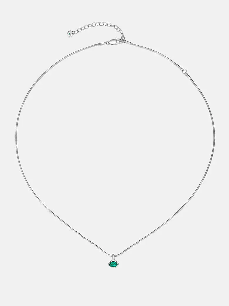 Oval Emerald Charm Silver Necklace