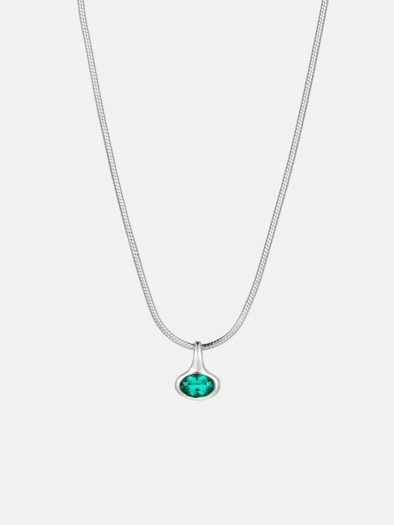 Oval Emerald Charm Silver Necklace