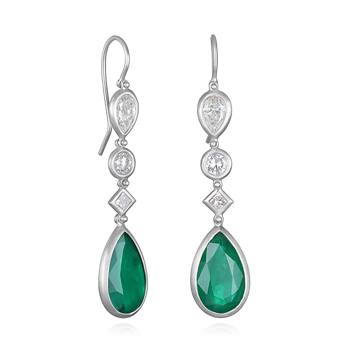 Platinum Pear Shape Emerald Diamond Earrings