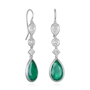 Platinum Pear Shape Emerald Diamond Earrings