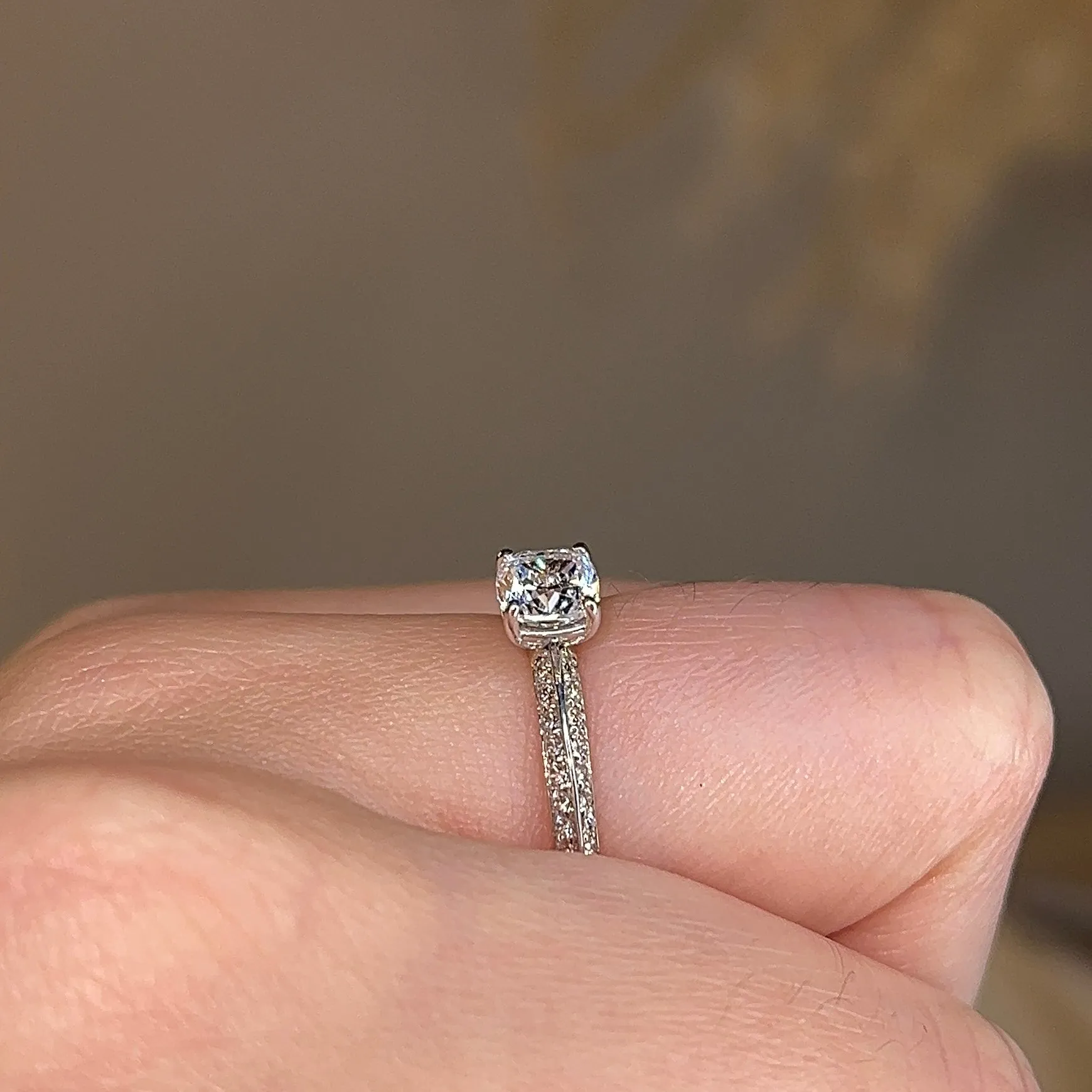 "Loana" Cushion Cut Diamond Double Row Diamond Pave Engagement Ring DSCC01