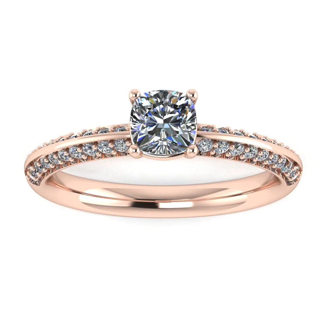 "Loana" Cushion Cut Diamond Double Row Diamond Pave Engagement Ring DSCC01