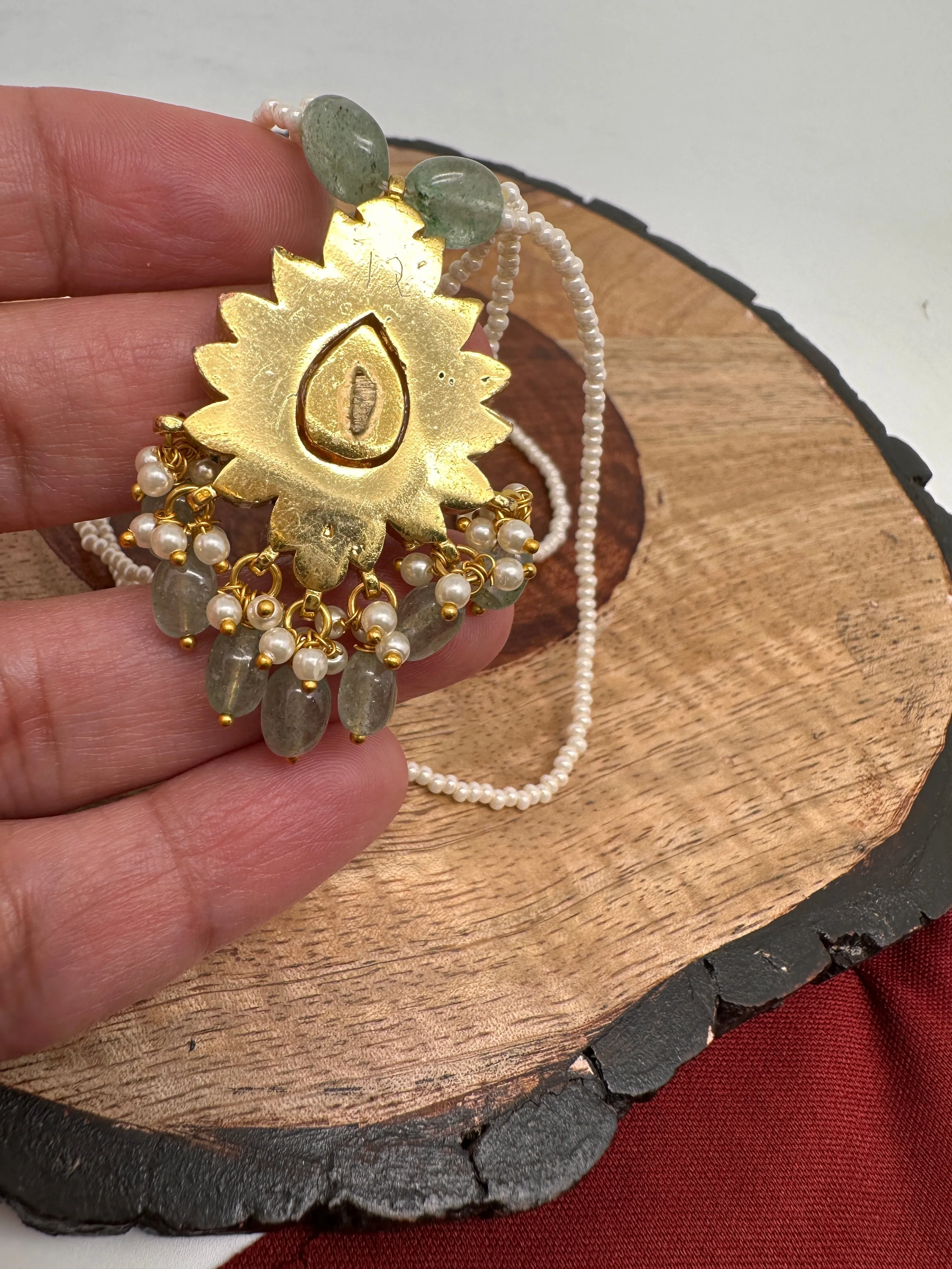 Red Green Jadau Kundan Short Necklace