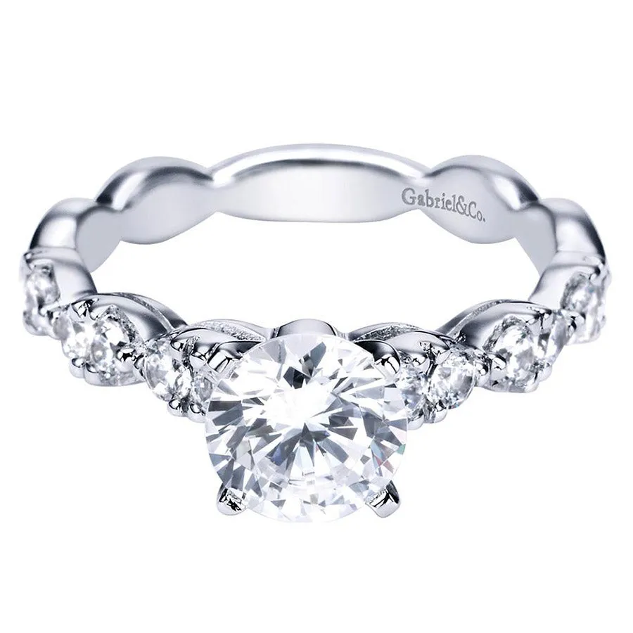 Scalloped Edge White Gold Diamond Engagement Ring