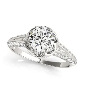 Scalloped Halo Diamond Engagement Ring Mounting in White Gold