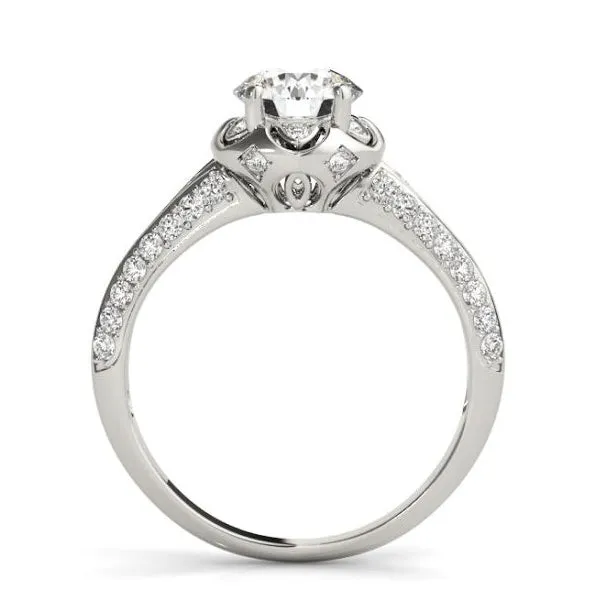 Scalloped Halo Diamond Engagement Ring Mounting in White Gold