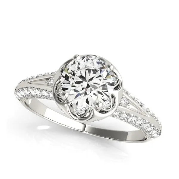 Scalloped Halo Diamond Engagement Ring Mounting in White Gold