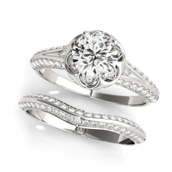 Scalloped Halo Diamond Engagement Ring Mounting in White Gold