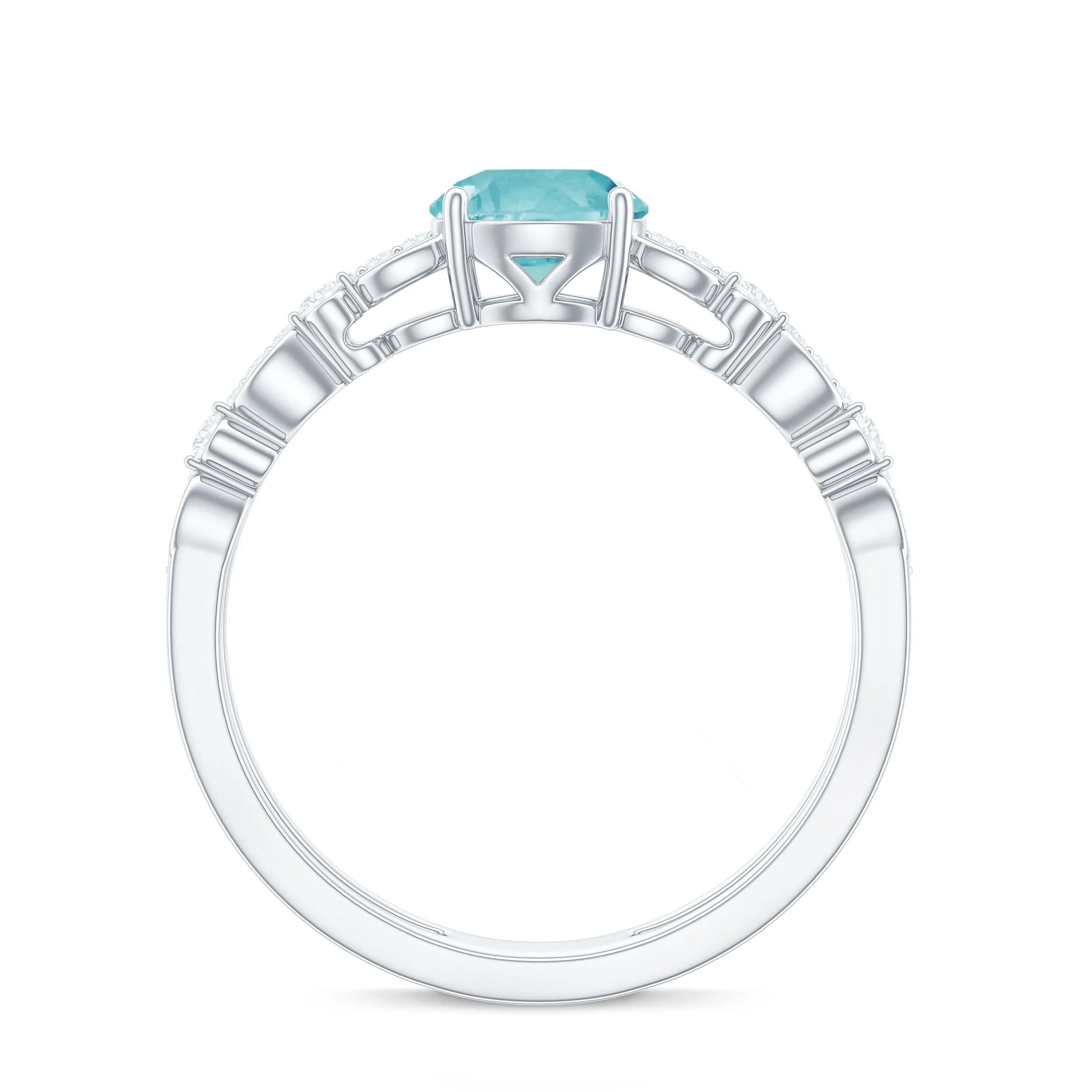 Solitaire Sky Blue Topaz Double Band Engagement Ring with Diamond