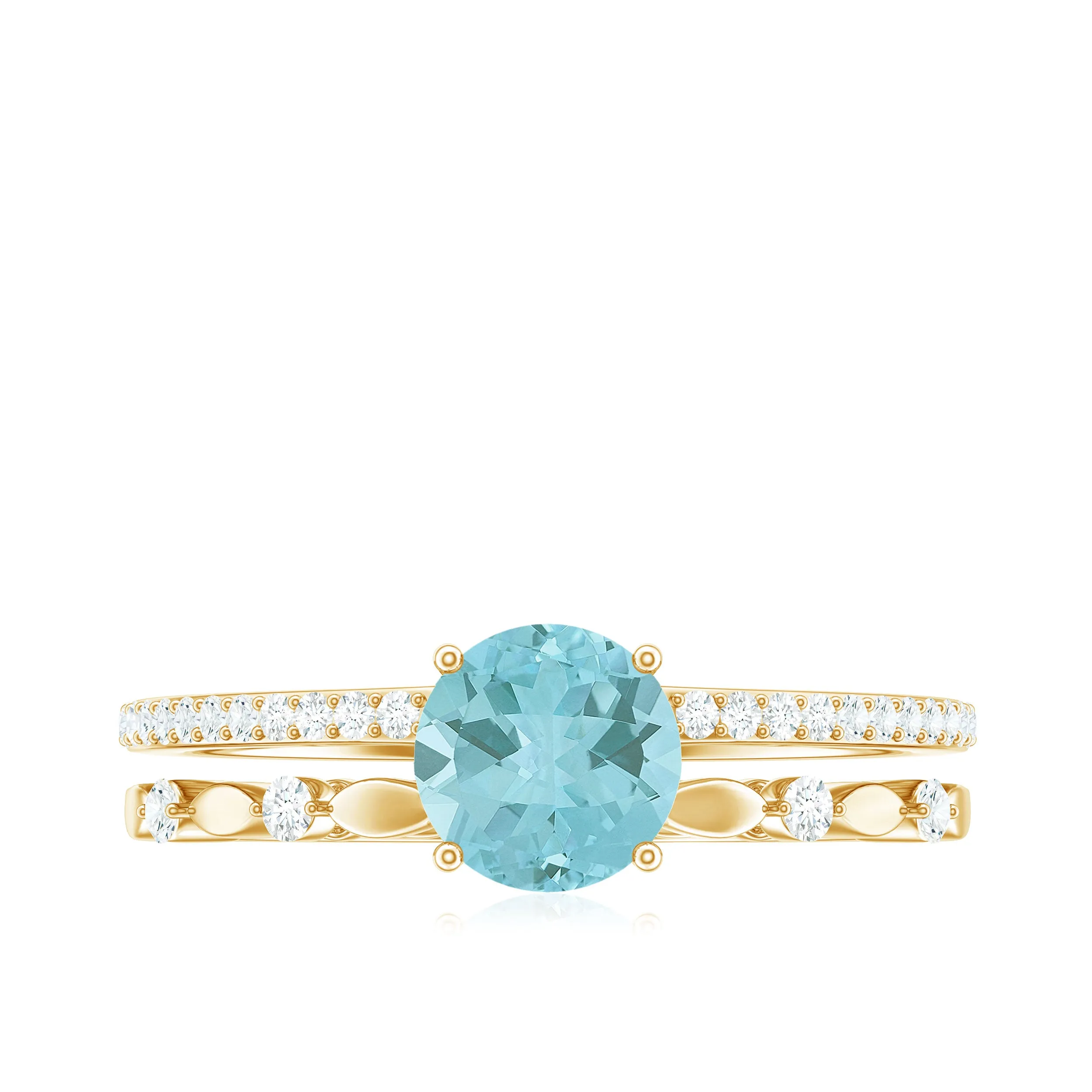 Solitaire Sky Blue Topaz Double Band Engagement Ring with Diamond