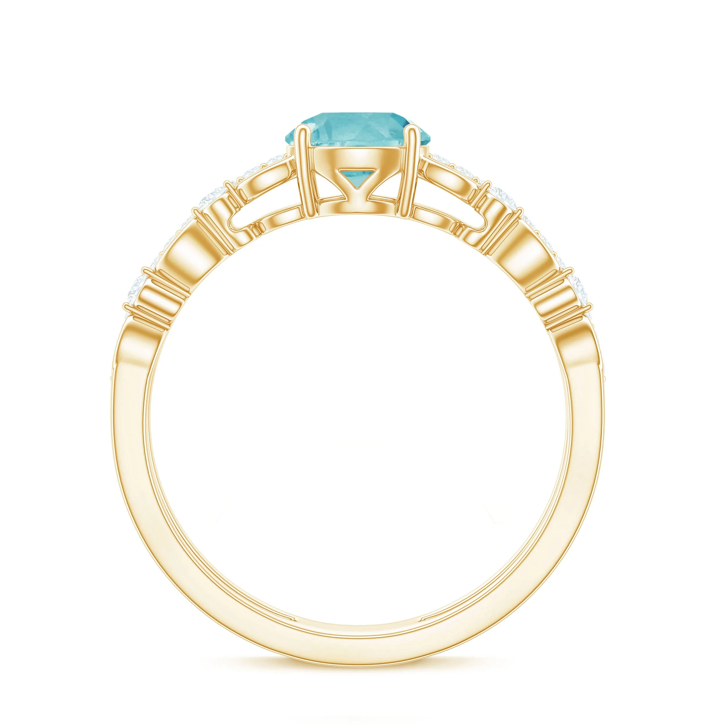 Solitaire Sky Blue Topaz Double Band Engagement Ring with Diamond