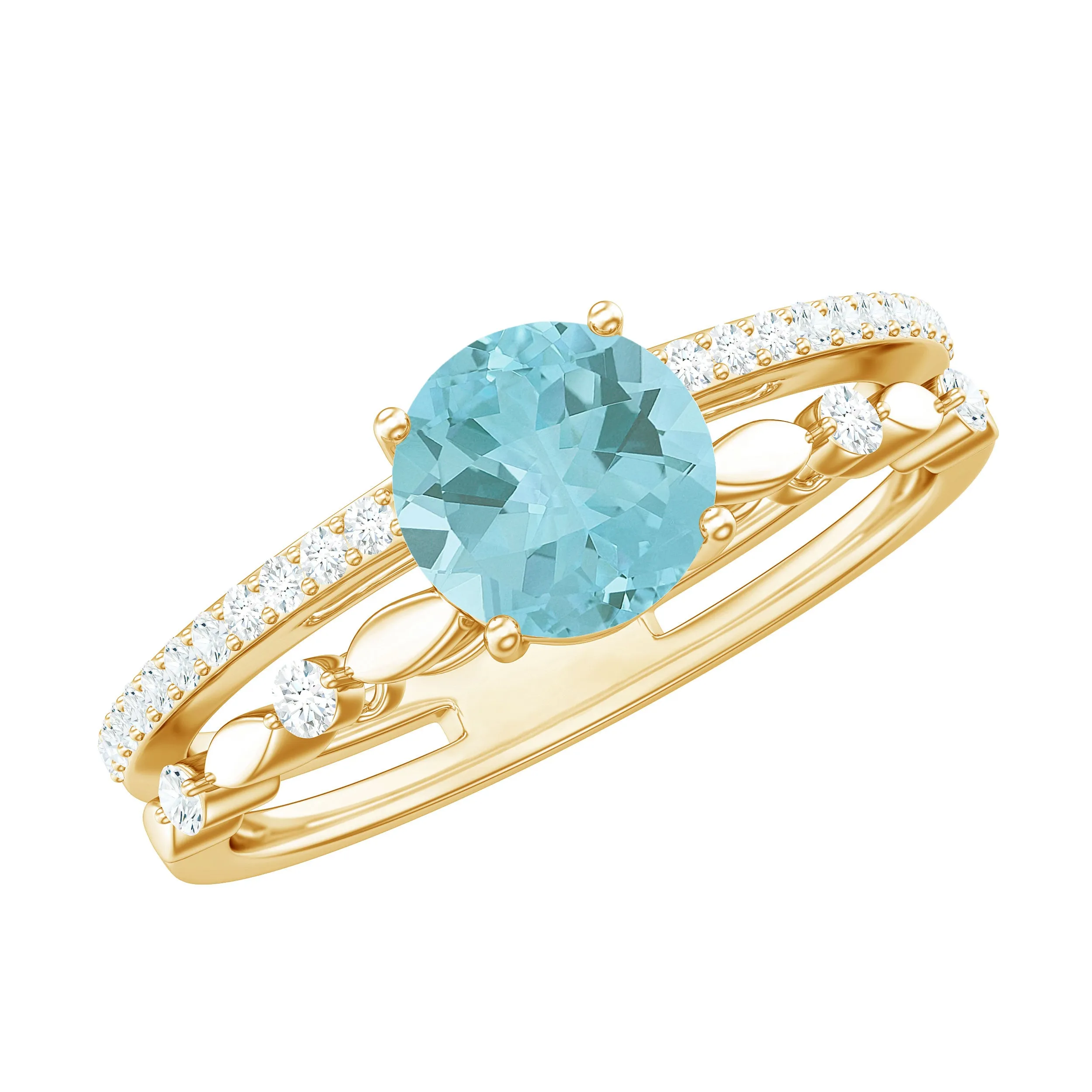 Solitaire Sky Blue Topaz Double Band Engagement Ring with Diamond
