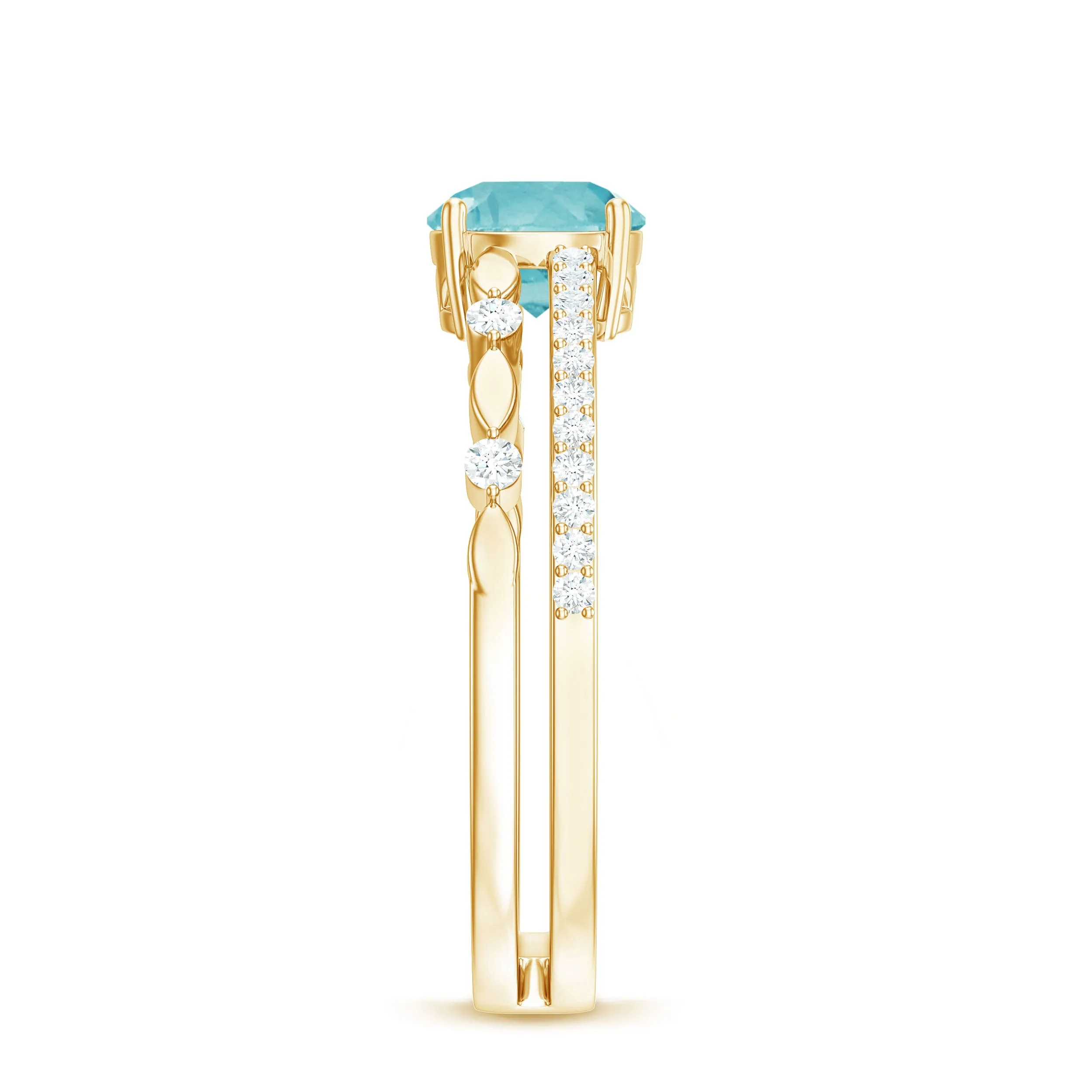 Solitaire Sky Blue Topaz Double Band Engagement Ring with Diamond