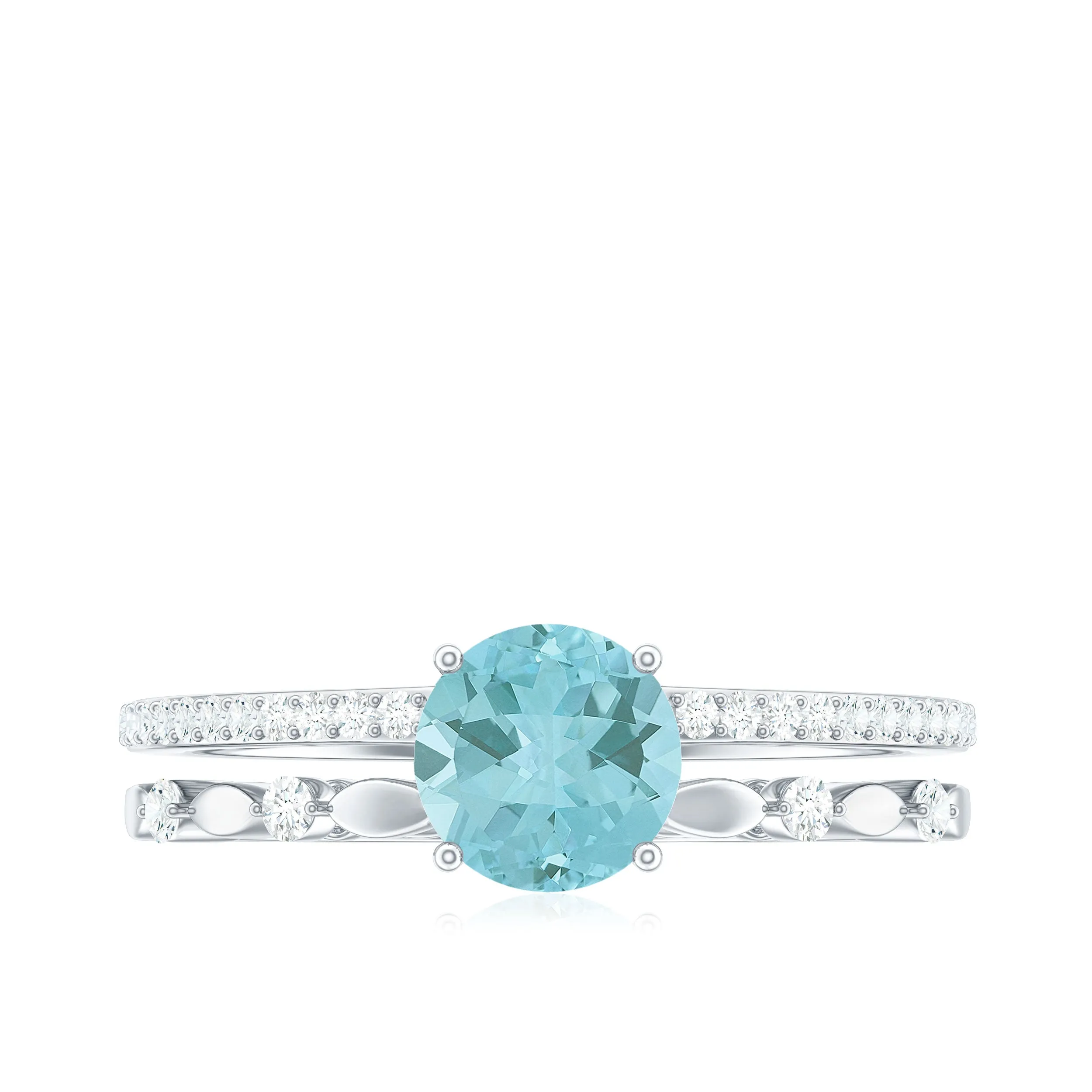 Solitaire Sky Blue Topaz Double Band Engagement Ring with Diamond