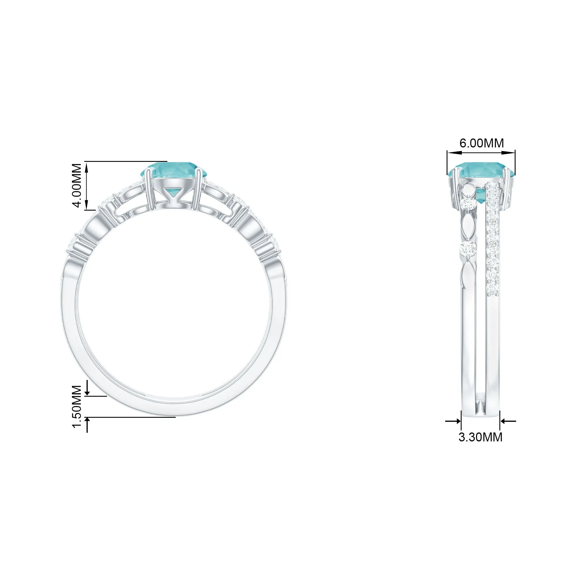 Solitaire Sky Blue Topaz Double Band Engagement Ring with Diamond