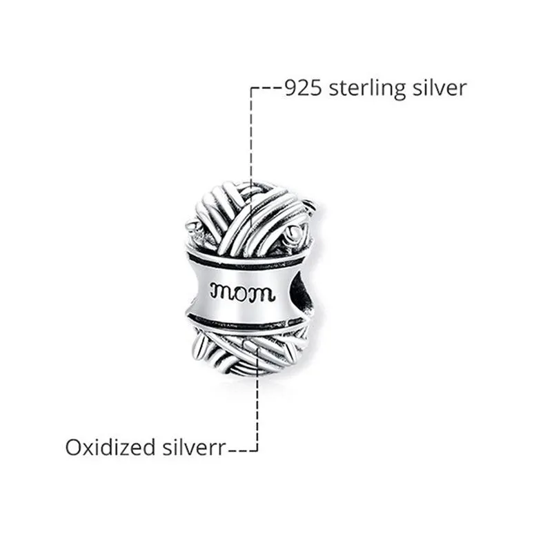 Sterling Silver Ball of Yarn Mom Charm Beads