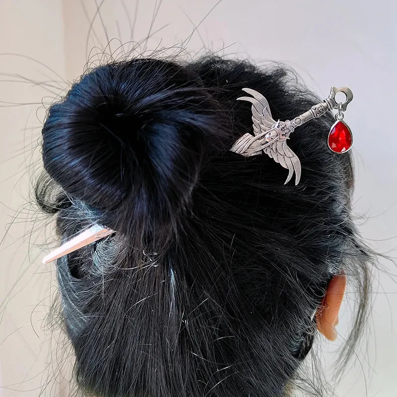 Witch Dead Skull Sun Sword Hair Stick Pagan Occult Protection Hairpin Goddess Hair Jewelry Wicca Gift