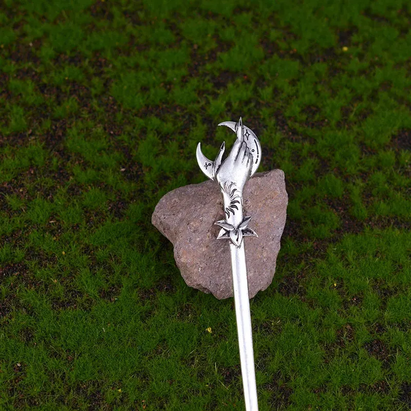 Witch Dead Skull Sun Sword Hair Stick Pagan Occult Protection Hairpin Goddess Hair Jewelry Wicca Gift