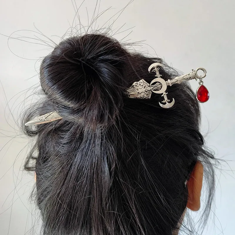 Witch Dead Skull Sun Sword Hair Stick Pagan Occult Protection Hairpin Goddess Hair Jewelry Wicca Gift