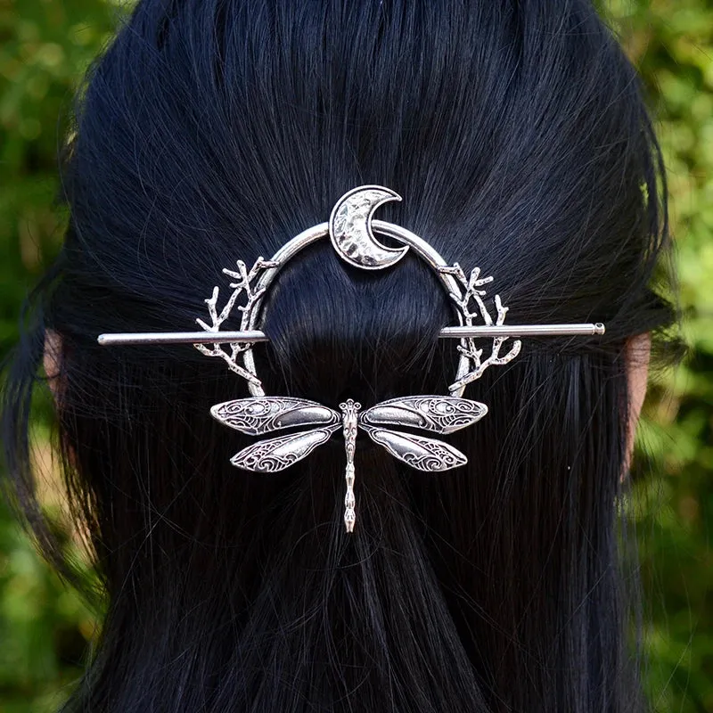 Witch Hairstick Silver Gold Death Head Skull Butterfly Moth Crescent Moon Eagle Gothic Hairpin Wiccan Pagan Hair Jewelry