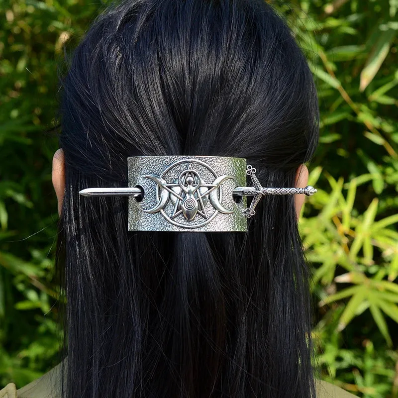 Witch Hairstick Silver Gold Death Head Skull Butterfly Moth Crescent Moon Eagle Gothic Hairpin Wiccan Pagan Hair Jewelry
