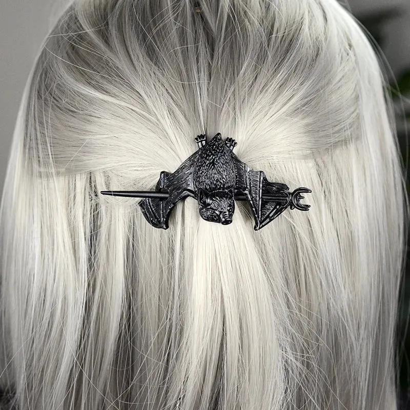 Witch Hairstick Silver Gold Death Head Skull Butterfly Moth Crescent Moon Eagle Gothic Hairpin Wiccan Pagan Hair Jewelry
