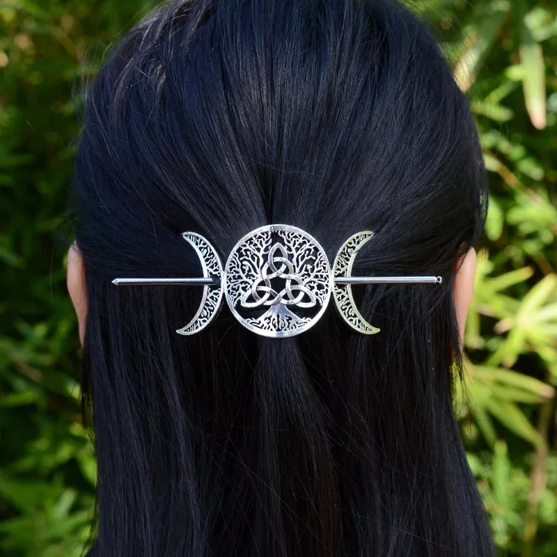 Witch Hairstick Silver Gold Death Head Skull Butterfly Moth Crescent Moon Eagle Gothic Hairpin Wiccan Pagan Hair Jewelry
