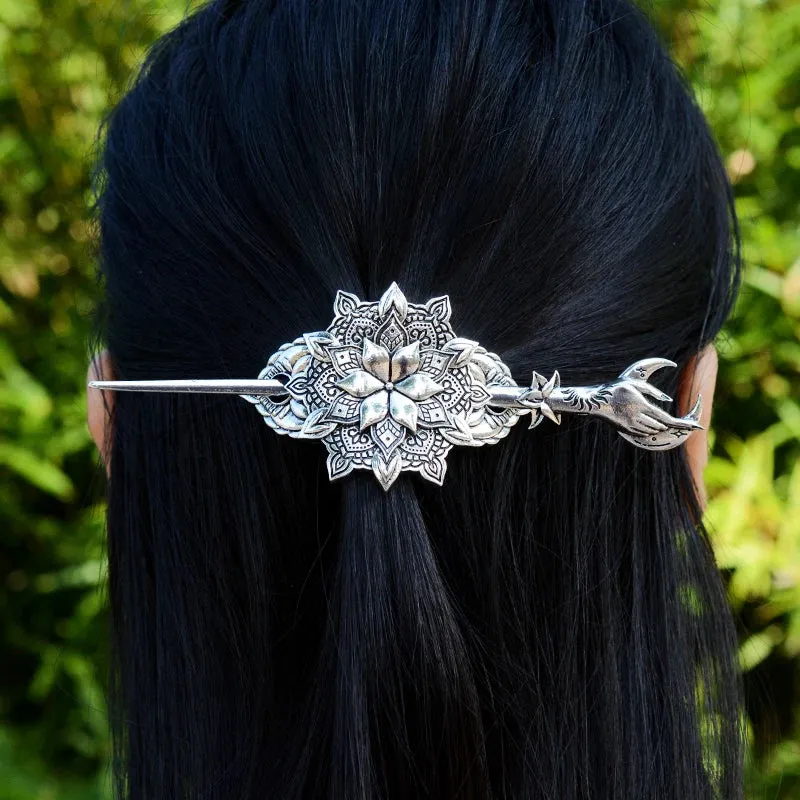 Witch Hairstick Silver Gold Death Head Skull Butterfly Moth Crescent Moon Eagle Gothic Hairpin Wiccan Pagan Hair Jewelry