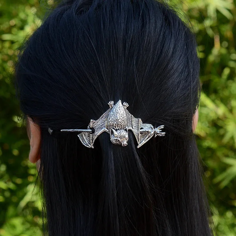 Witch Hairstick Silver Gold Death Head Skull Butterfly Moth Crescent Moon Eagle Gothic Hairpin Wiccan Pagan Hair Jewelry